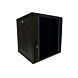 Armario de pared de 12U con puerta de cristal y paneles laterales perforados de 600x600x635 mm (ancho x profundidad x alto).
