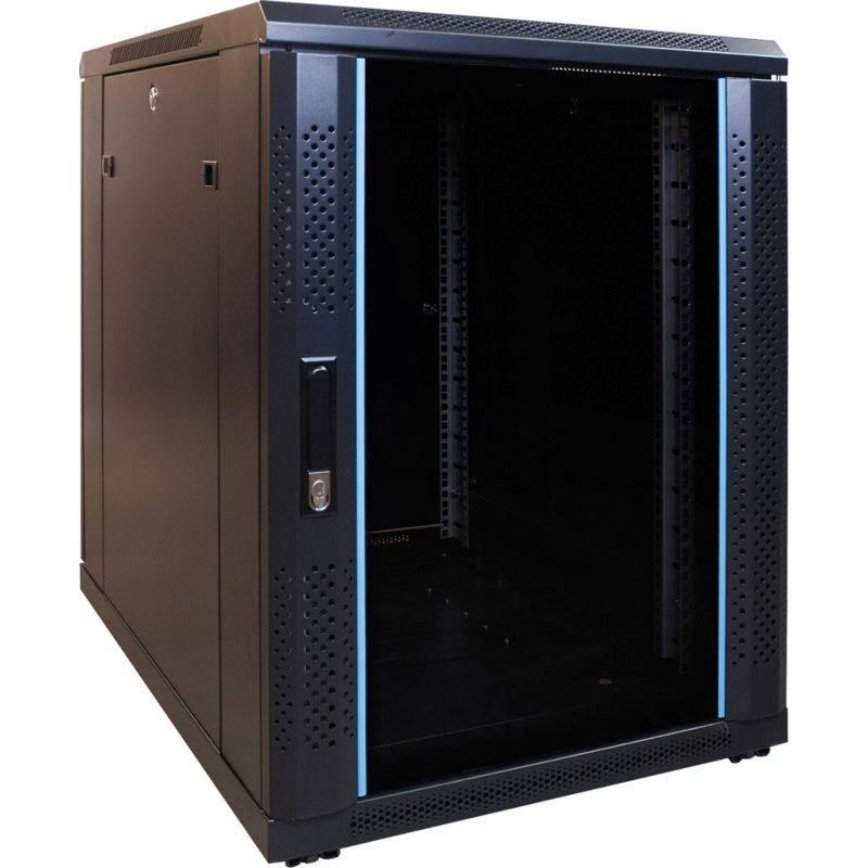 Armario para miniservidor de 15U con puerta de cristal, 600x800x860 mm (ancho x profundidad x alto).