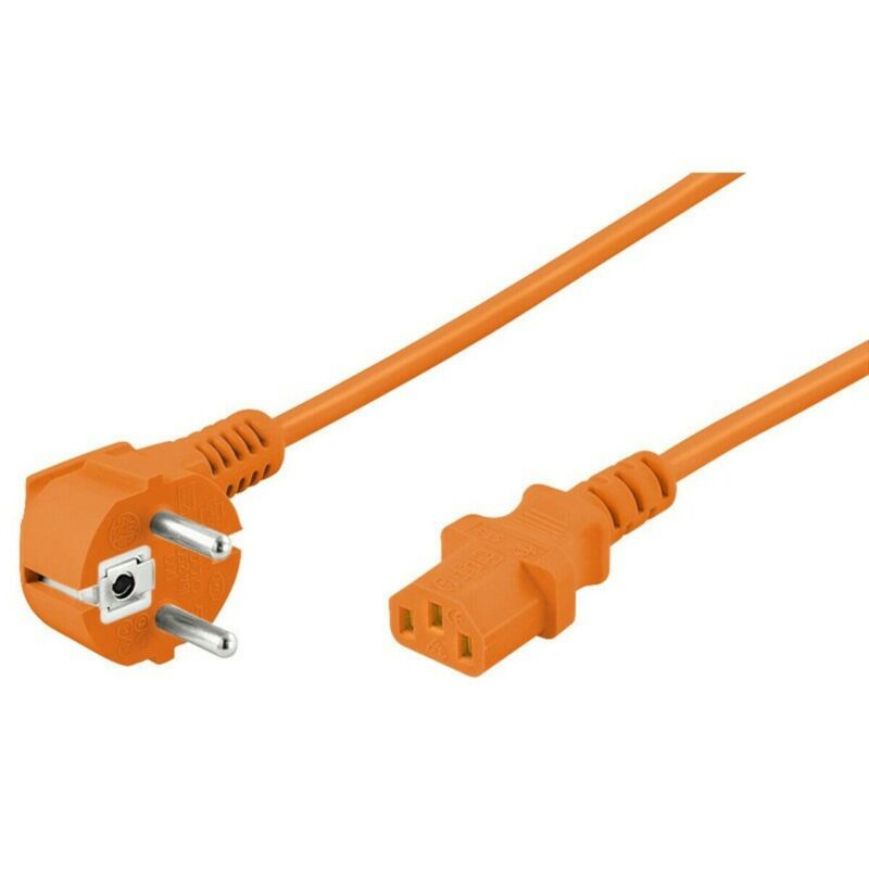 Cable de alimentación Schuko en ángulo recto a C13 de 2 m, color naranja