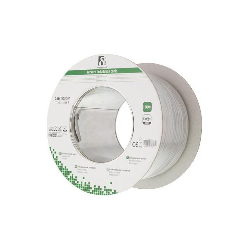 Cable de instalación Alfaco Cat5e U/UTP de 100 m, 250 MHz, en carrete, rígido, 100 % cobre, LSZH (Eca)