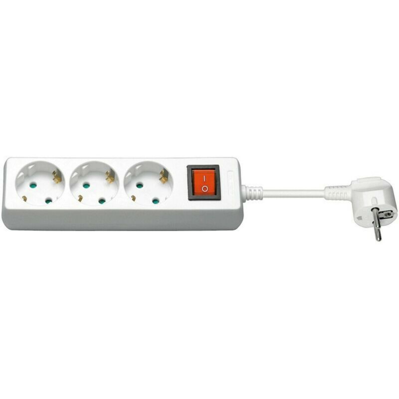 Regleta de enchufes de 3 vías con interruptor, 3 m, color blanco.