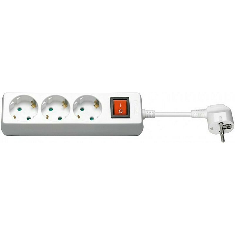 Regleta de enchufes de 3 vías con interruptor, 1,50 m, color blanco