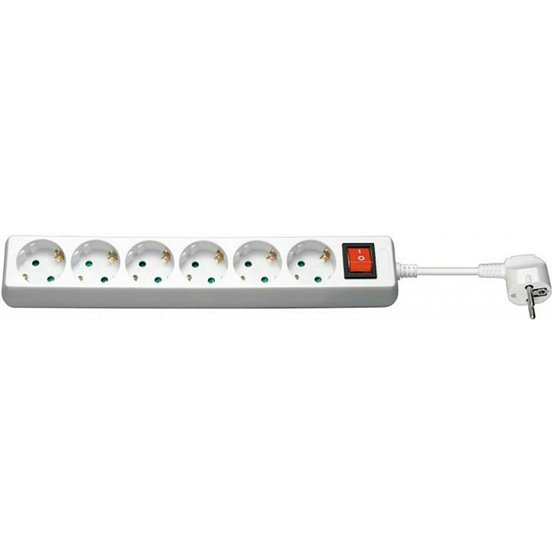 Regleta de 6 tomas con interruptor, 1,50 m, color blanco