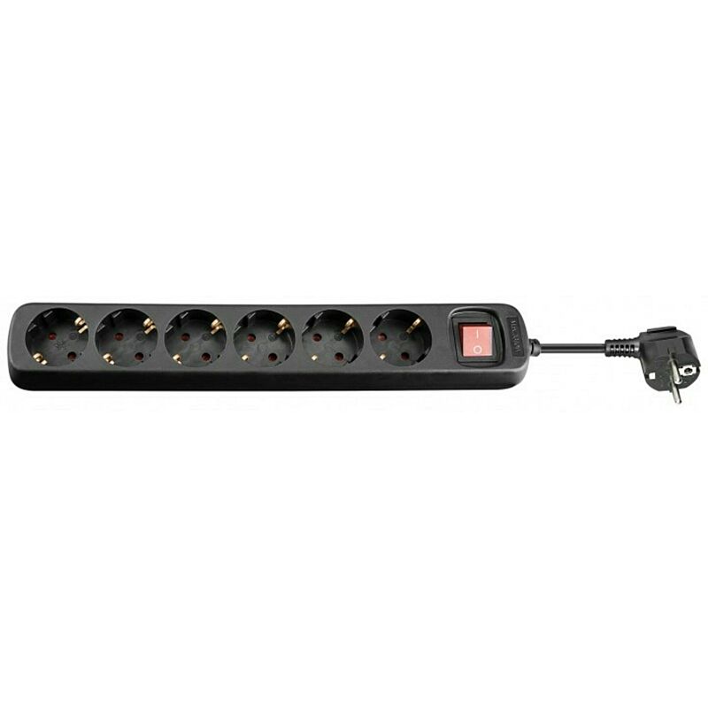 Regleta de 6 tomas con interruptor, 1,50 m, color negro