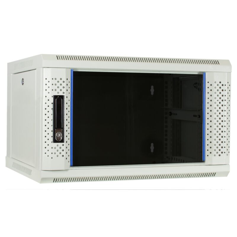 Armario de pared blanco de 6U con puerta de cristal, 600x450x368 mm (ancho x profundidad x alto)