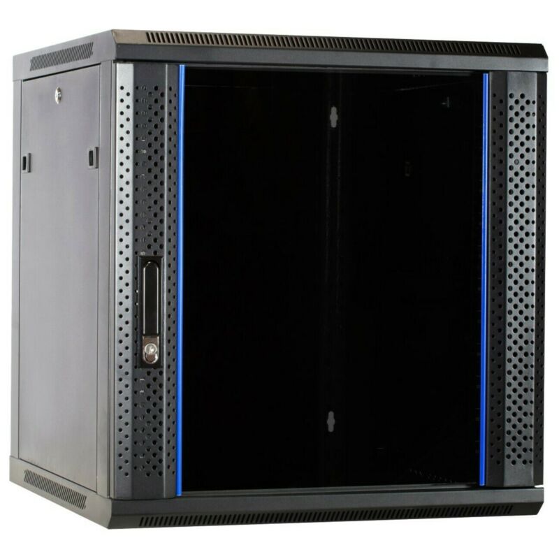 Armario de pared de 12U sin montar con puerta de cristal de 600x600x635 mm (ancho x profundidad x alto)