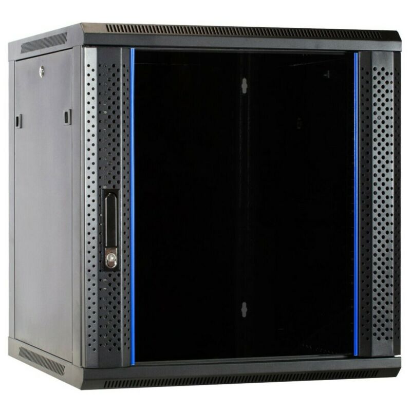 Armario de pared de 12U con puerta de cristal de 600x600x635 mm (ancho x profundidad x alto)