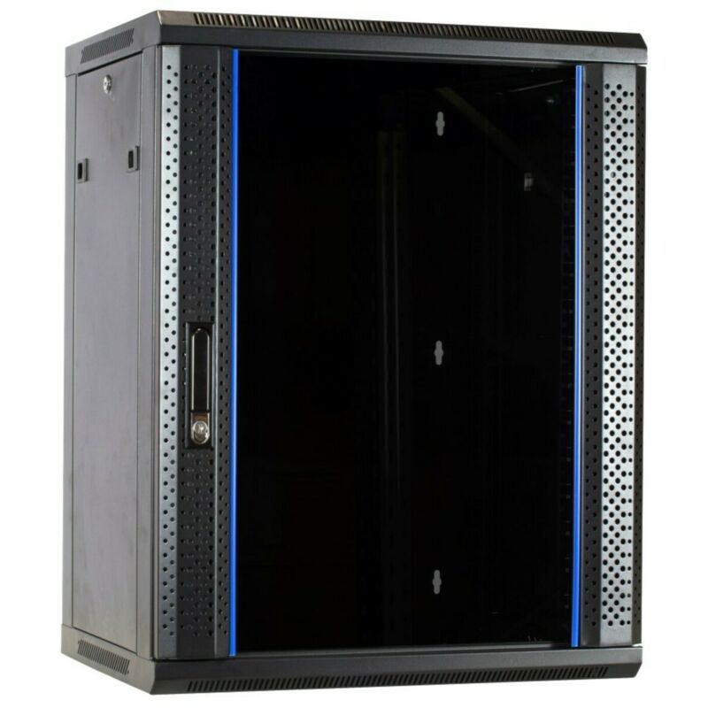 Armario de pared de 15U sin montar con puerta de cristal de 600x600x770 mm (ancho x profundidad x alto)
