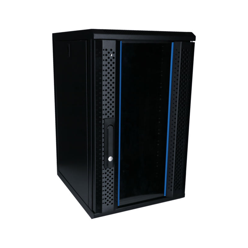 Armario para servidores de 10 pulgadas y 12U con puerta de cristal, 370 x 450 x 618 mm (ancho x profundidad x alto).