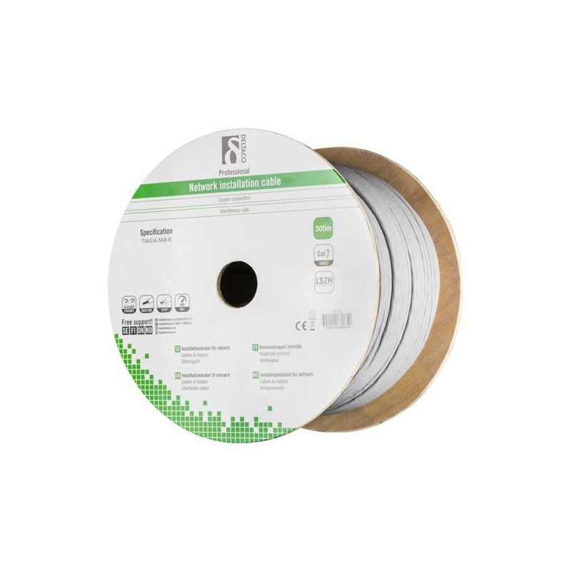 Cable Alfaco Cat7 S/FTP rígido en carrete de 305 m, gris, LSZH - (Eca)
