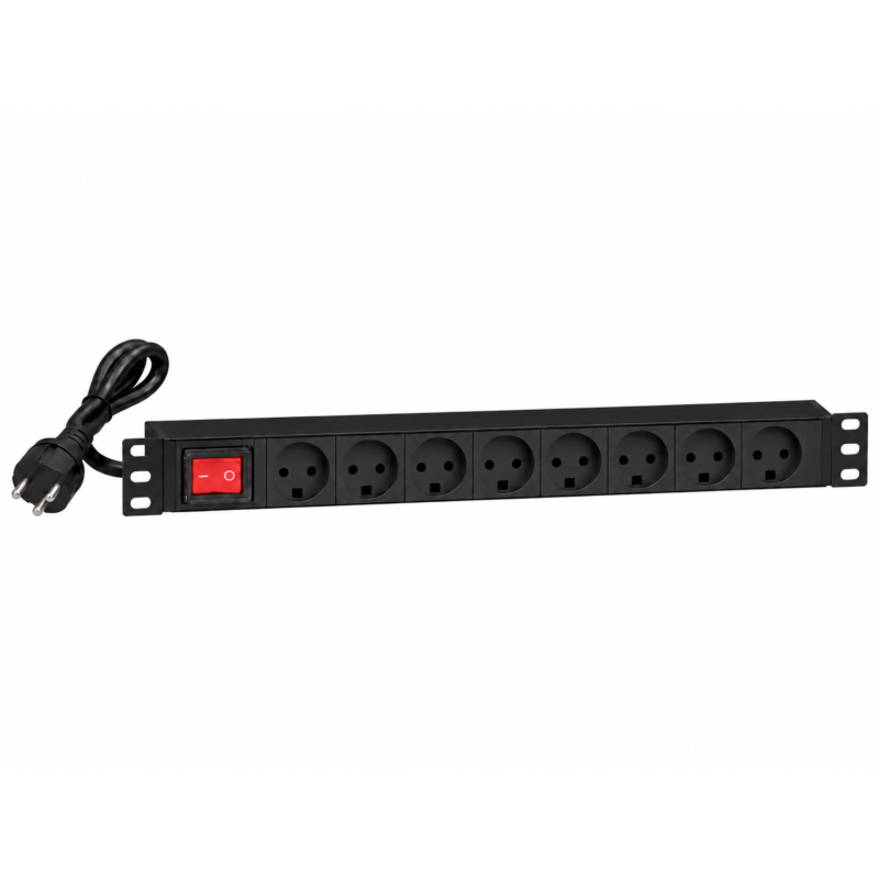 Regleta de enchufes de 19 pulgadas con 8 tomas y interruptor - Dinamarca
