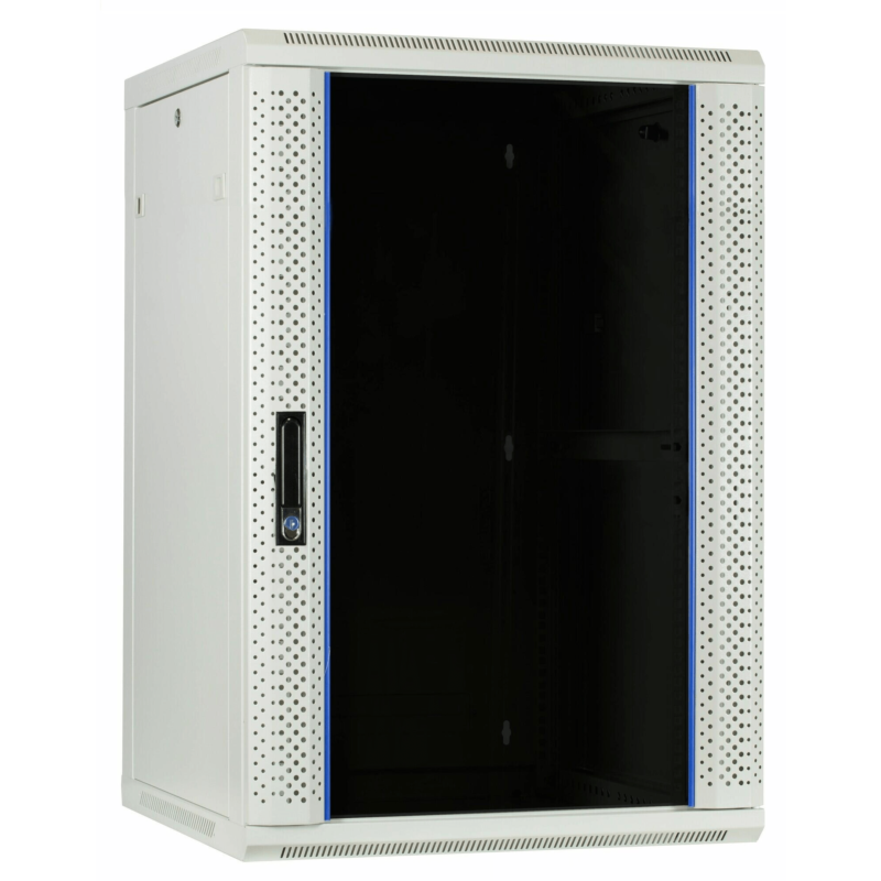 Armario de pared blanco de 27U con puerta de cristal de 600x600x1300 mm (ancho x profundidad x alto)