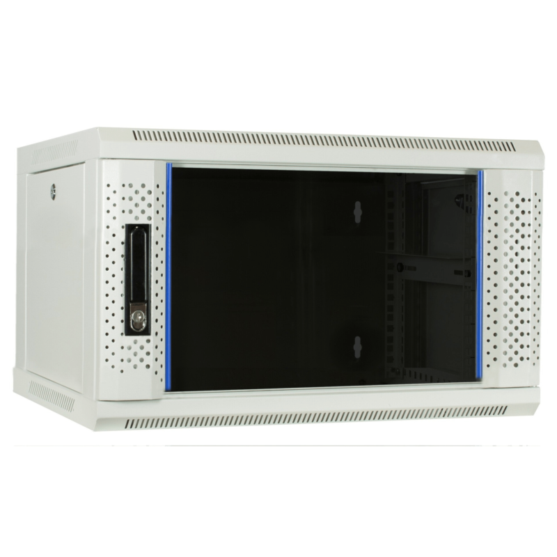 Armario de pared blanco de 4U con puerta de cristal de 600x450x280 mm (ancho x profundidad x alto)