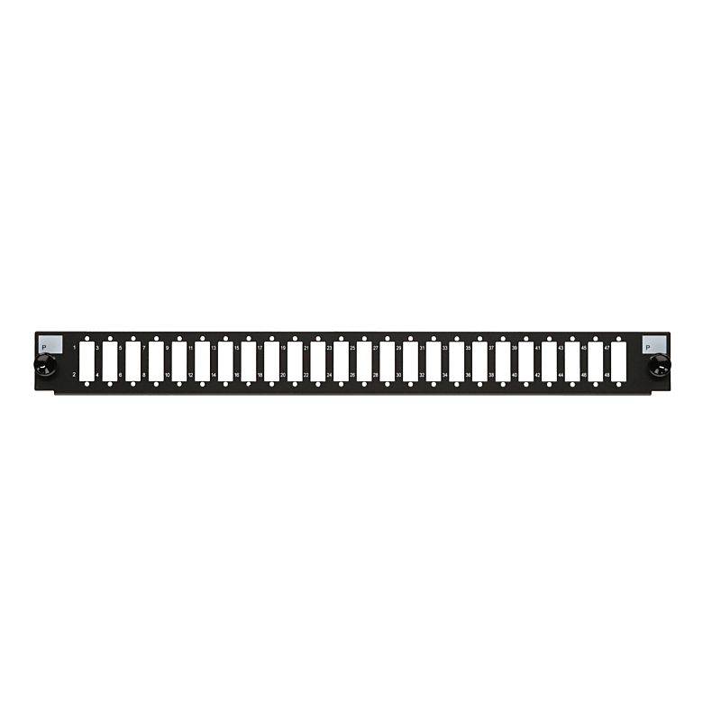 Conector frontal LC/SC de 24 puertos, color negro, apto para bandeja de fibra universal.