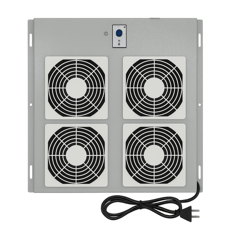 Paquete de ventiladores con 4 ventiladores y termostato, apto para armarios de servidores exteriores.