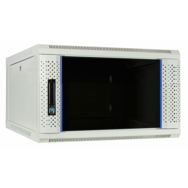 Armario de pared blanco de 4U con puerta de cristal de 600x600x280 mm (ancho x profundidad x alto)