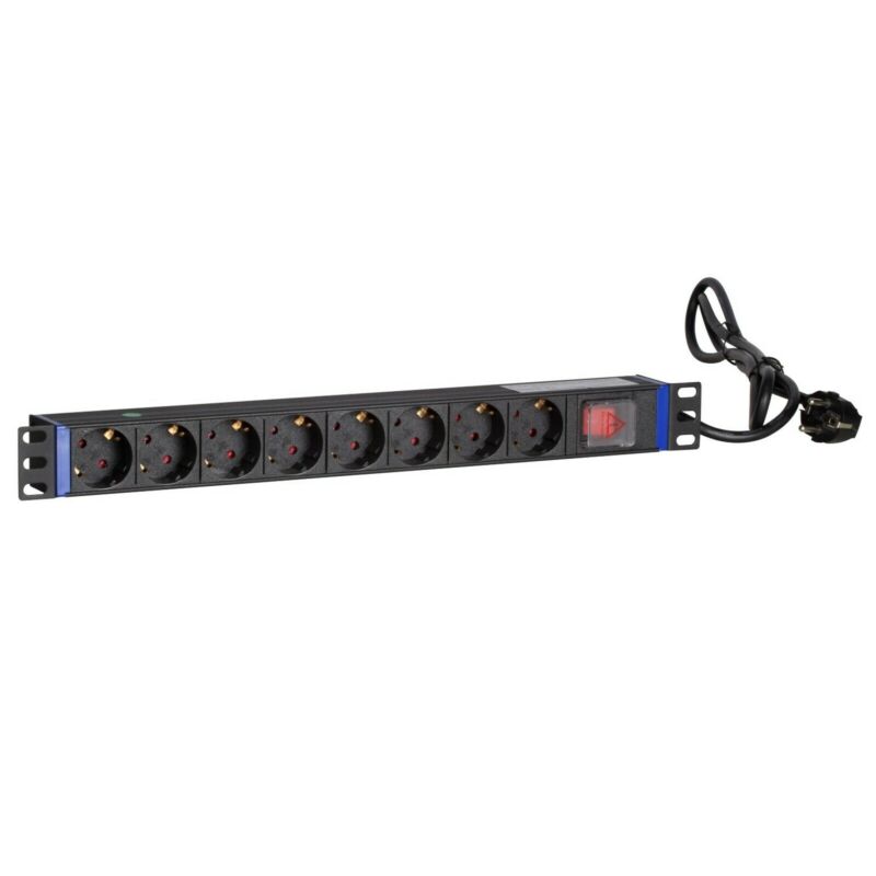 Regleta de enchufes de 19 pulgadas y 8 tomas con interruptor