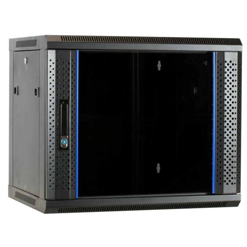 Armario de pared de 9U con puerta de cristal de 600x450x500 mm (ancho x profundidad x alto)
