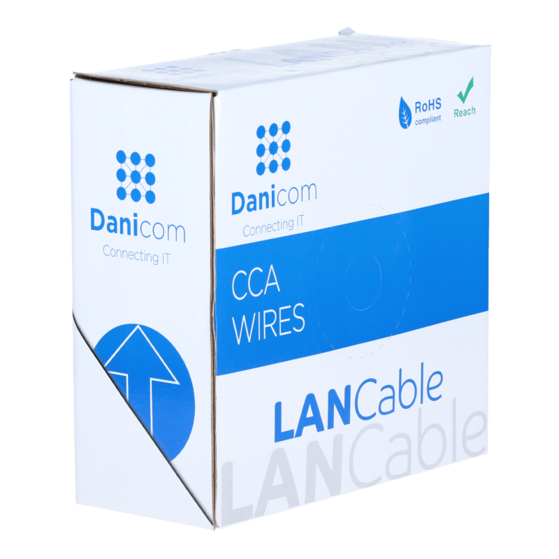 Cable CAT6 U/UTP de 50 m en carrete, flexible, gris, CCA