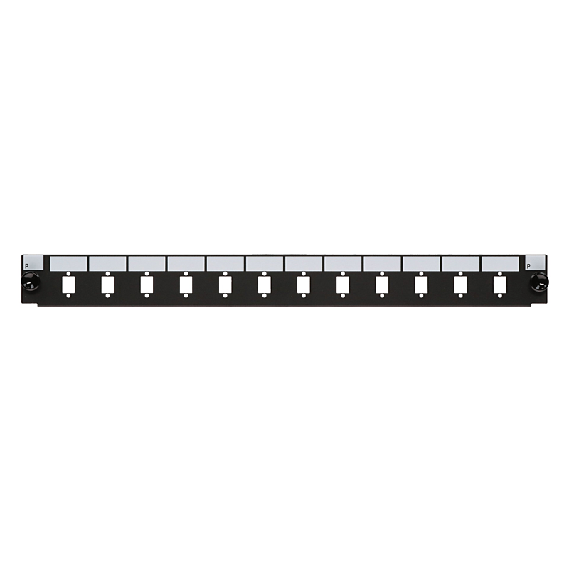 Conector frontal LC/SC de 12 puertos, dúplex/simplex negro, apto para bandeja de fibra universal.
