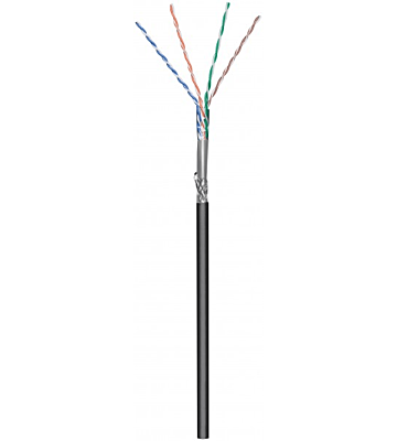 Cable CAT6 SF/UTP de 100 m para exteriores, flexible, negro, con revestimiento CCA, enrollado en carrete.