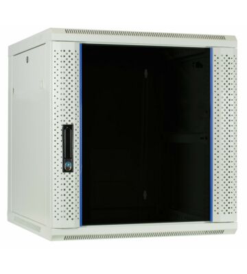 Armario de pared blanco de 12U con puerta de cristal de 600x600x635 mm (ancho x profundidad x alto)