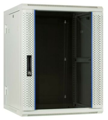 Armario de pared blanco de 15U (inclinable) con puerta de cristal de 600x600x770 mm (ancho x profundidad x alto).