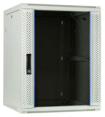 Armario de pared blanco de 15U con puerta de cristal de 600x600x770 mm (ancho x profundidad x alto)