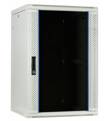 Armario de pared blanco de 27U con puerta de cristal de 600x600x1300 mm (ancho x profundidad x alto)