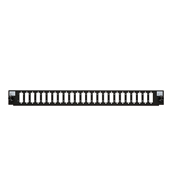 Conector frontal LC/SC de 24 puertos, color negro, apto para bandeja de fibra universal.