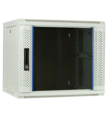 Armario de pared blanco de 9U con puerta de cristal de 600x450x500 mm (ancho x profundidad x alto)