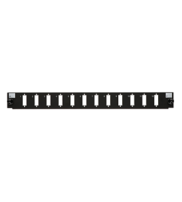 Conector frontal LC/SC de 12 puertos, negro, cuádruple/dúplex, apto para bandeja de fibra universal.
